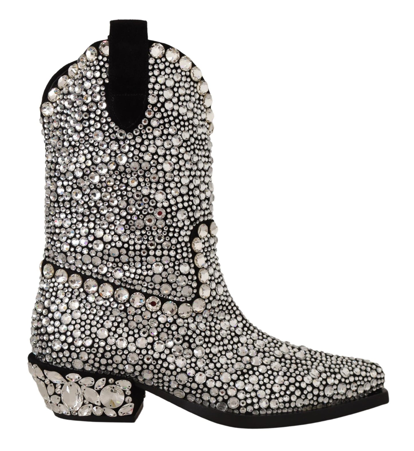 Bottes cowgirl en daim noir et strass Dolce &amp; Gabbana