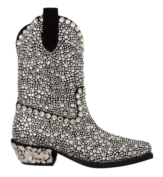 Bottes cowgirl en daim noir et strass Dolce &amp; Gabbana