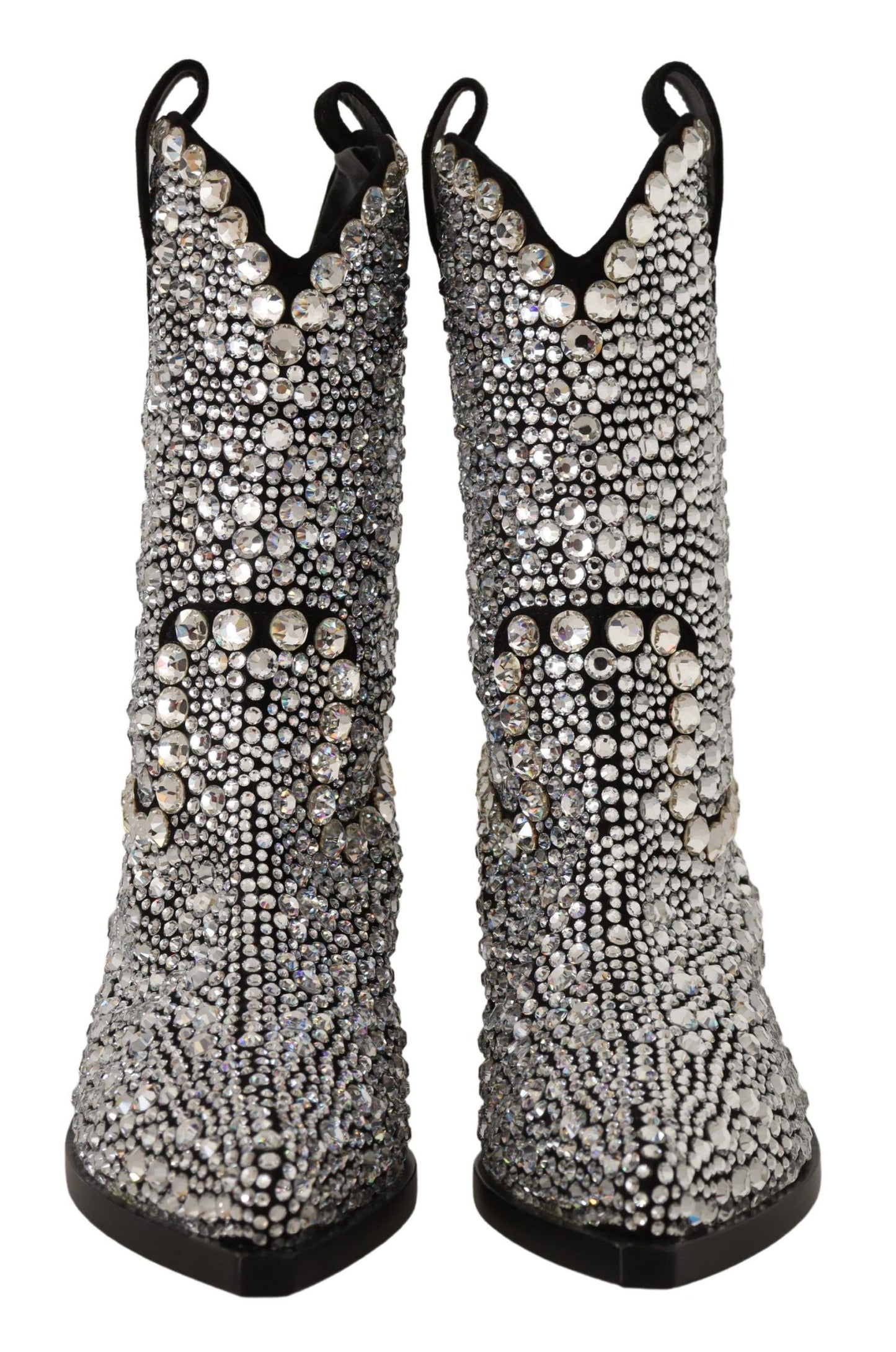 Bottes cowgirl en daim noir et strass Dolce &amp; Gabbana