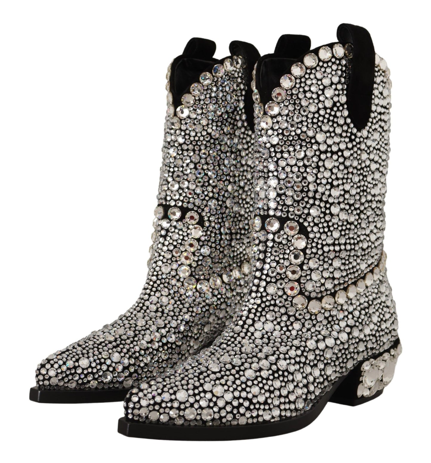 Bottes cowgirl en daim noir et strass Dolce &amp; Gabbana