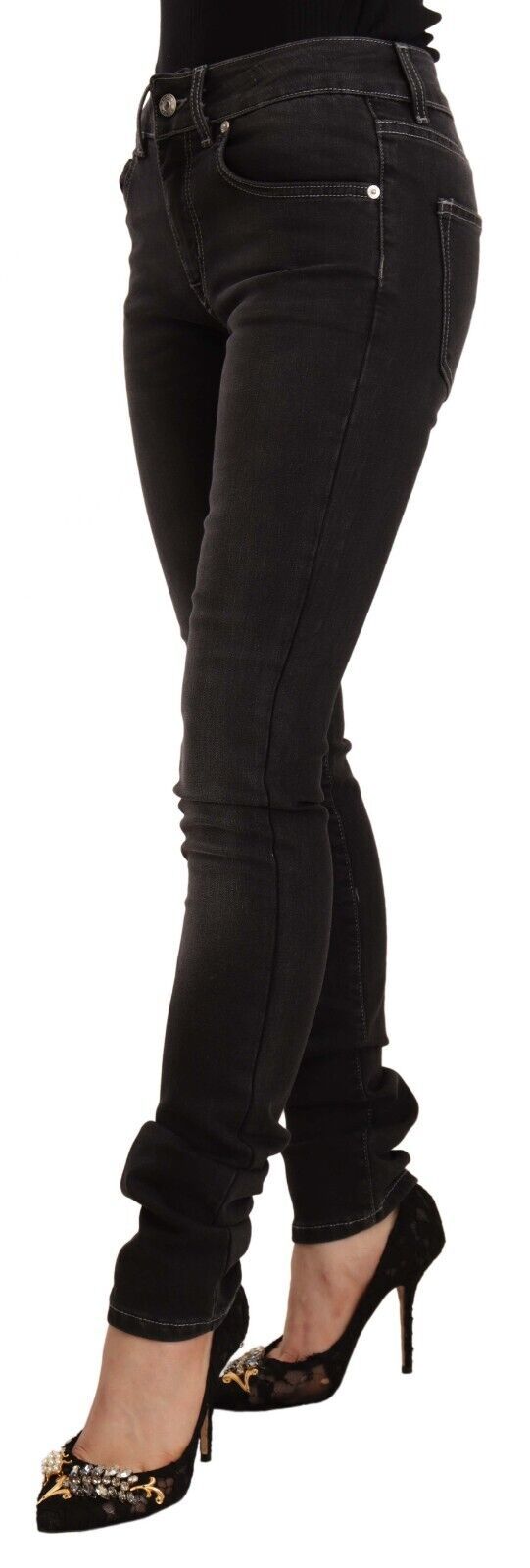 GF Ferre – Schwarze Skinny-Jeans aus verwaschenem Baumwolldenim mit mittlerer Taille