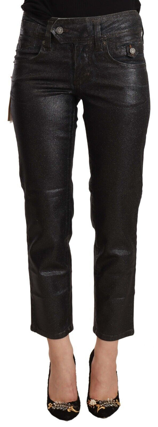Pantalon court taille moyenne en coton noir pailleté John Galliano