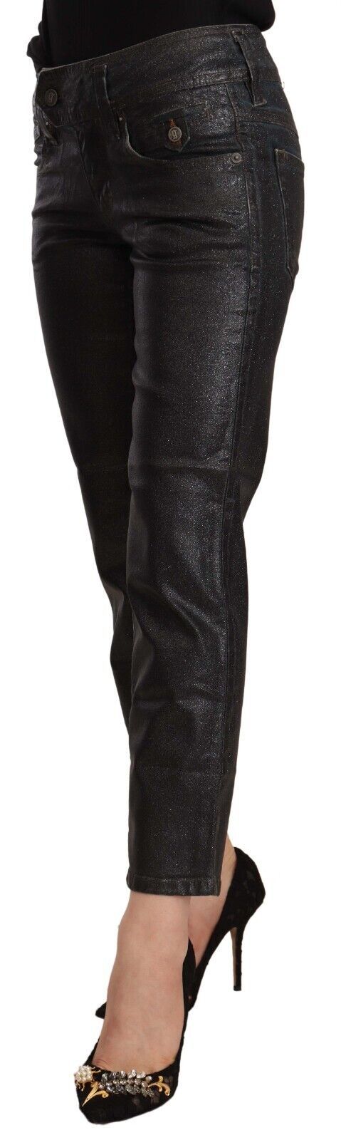 Pantalon court taille moyenne en coton noir pailleté John Galliano