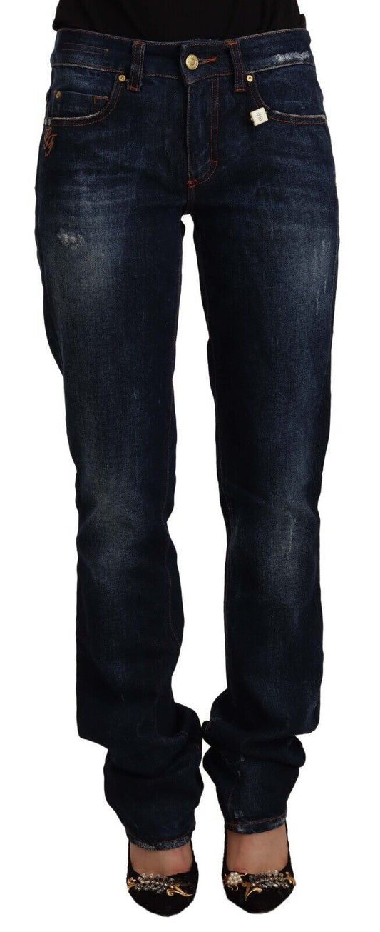 GF Ferre – Dunkelblaue, verwaschene Jeans aus Baumwolldenim mit mittlerer Taille und geradem Bein