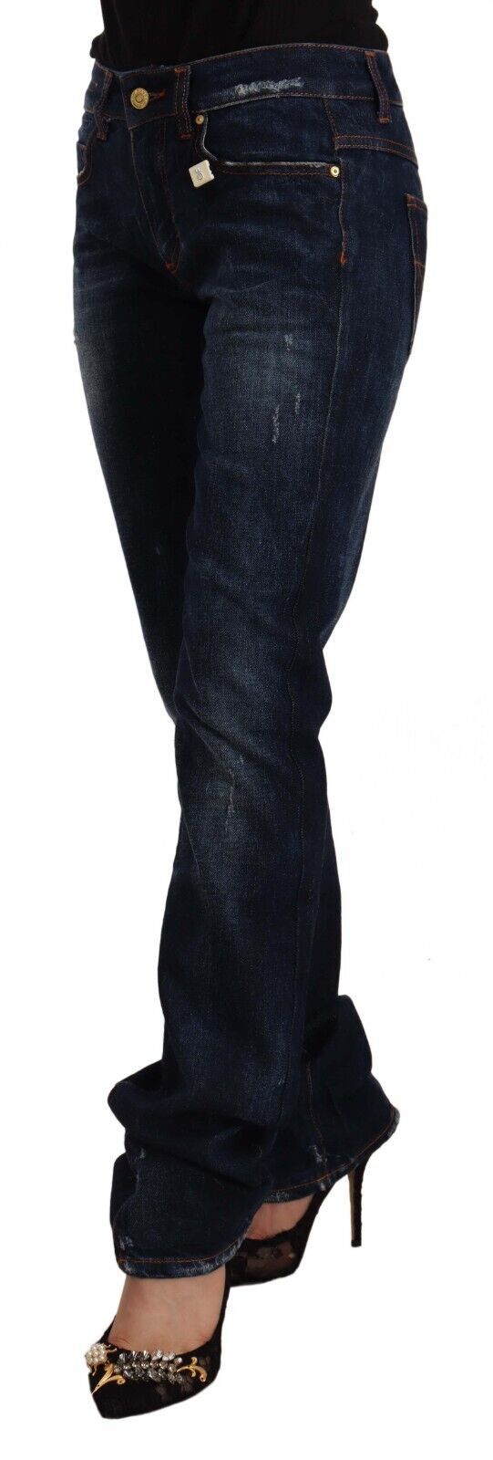 GF Ferre – Dunkelblaue, verwaschene Jeans aus Baumwolldenim mit mittlerer Taille und geradem Bein