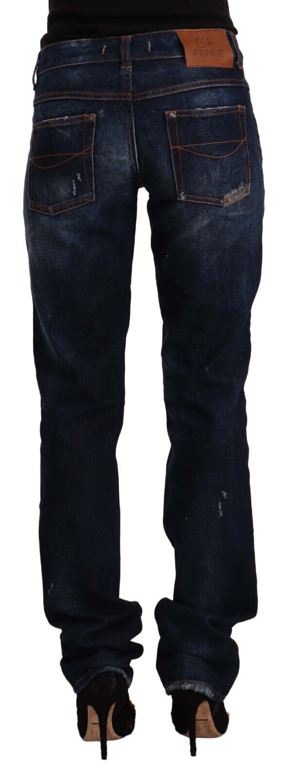 GF Ferre – Dunkelblaue, verwaschene Jeans aus Baumwolldenim mit mittlerer Taille und geradem Bein