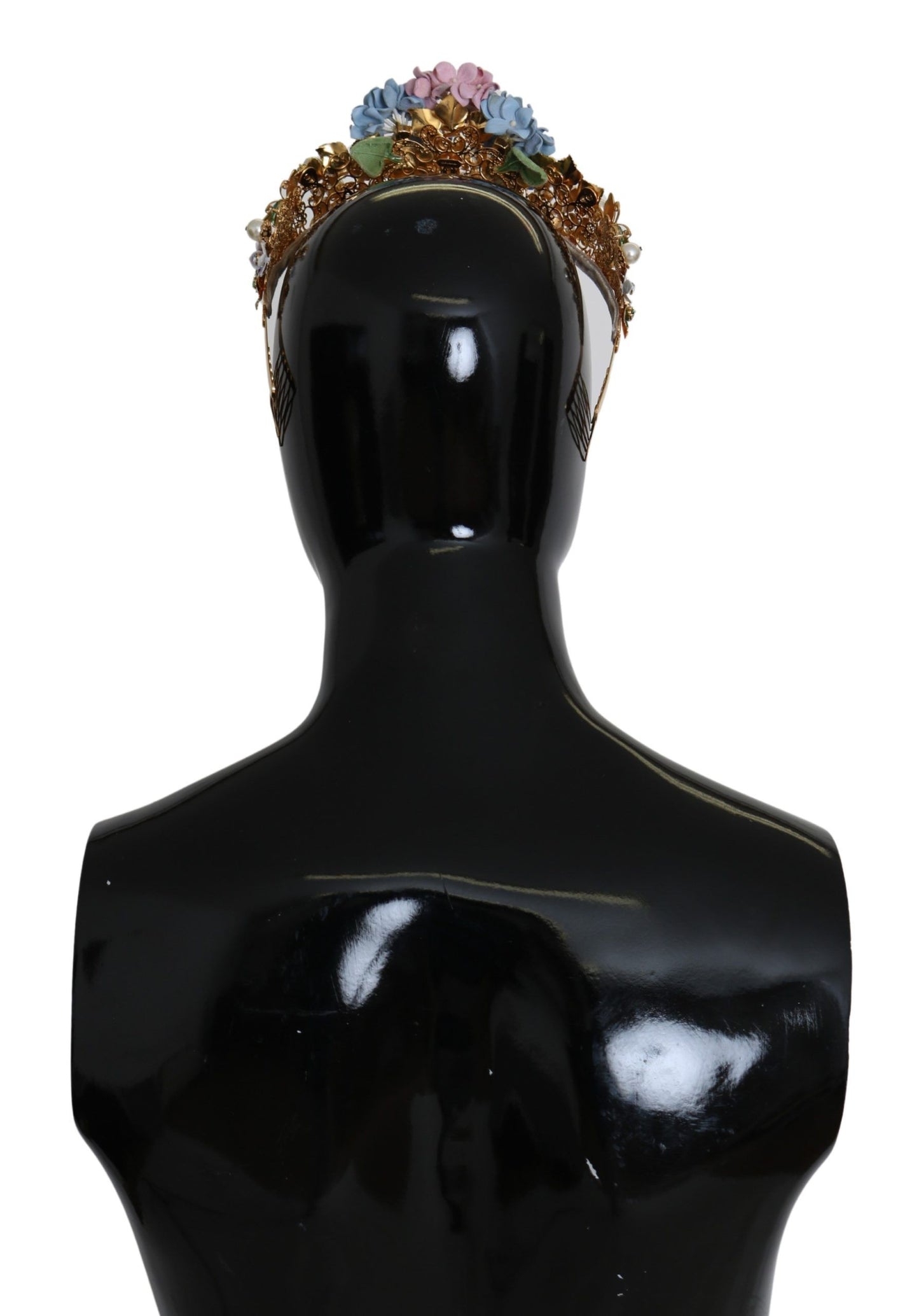 Serre-tête couronne diadème Dolce &amp; Gabbana en cristal doré et hortensia violet