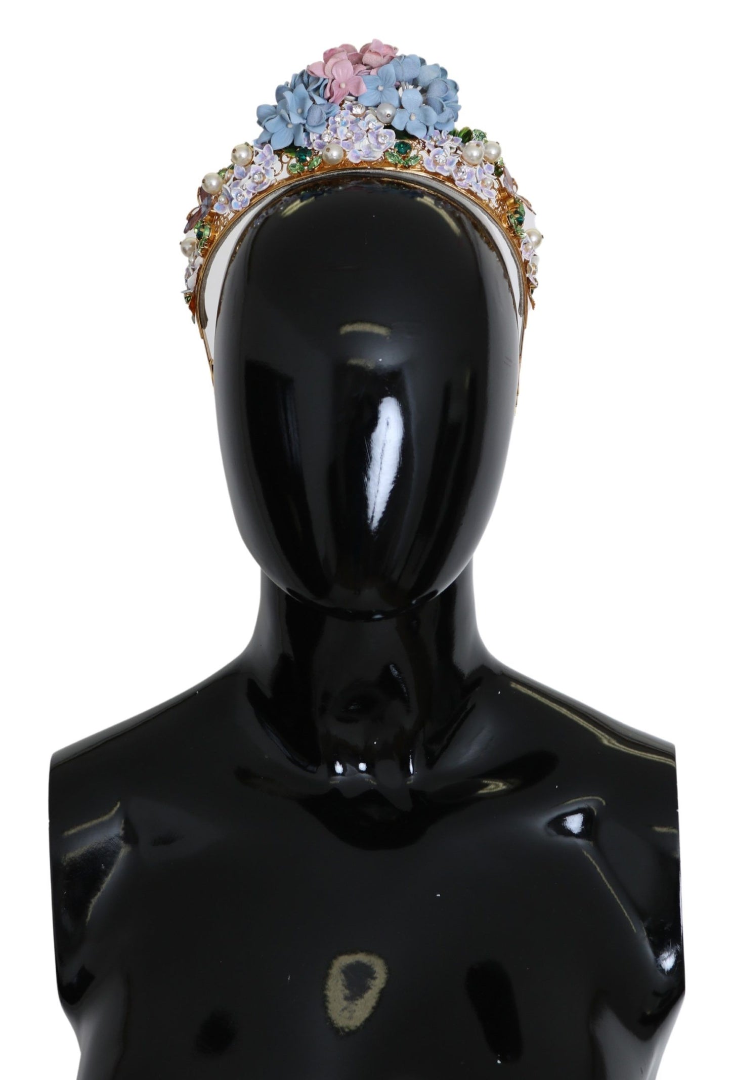 Serre-tête couronne diadème Dolce &amp; Gabbana en cristal doré et hortensia violet