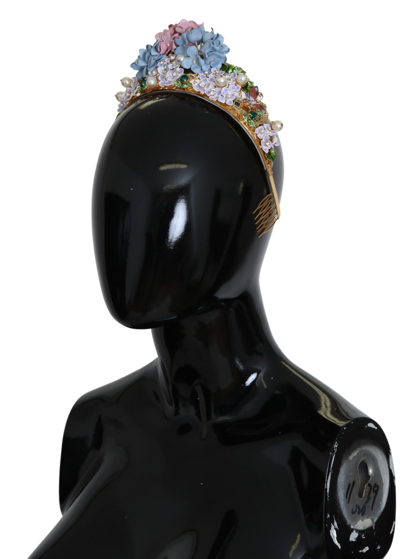 Serre-tête couronne diadème Dolce &amp; Gabbana en cristal doré et hortensia violet