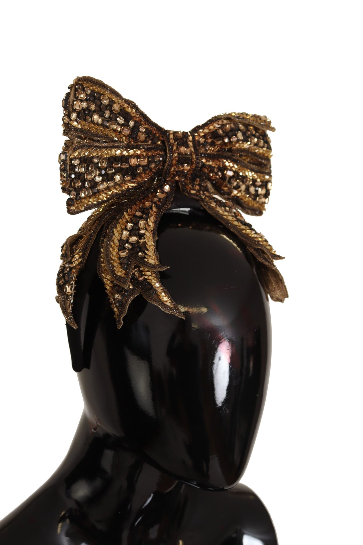 Serre-tête diadème en soie à paillettes et perles de cristal doré Dolce &amp; Gabbana