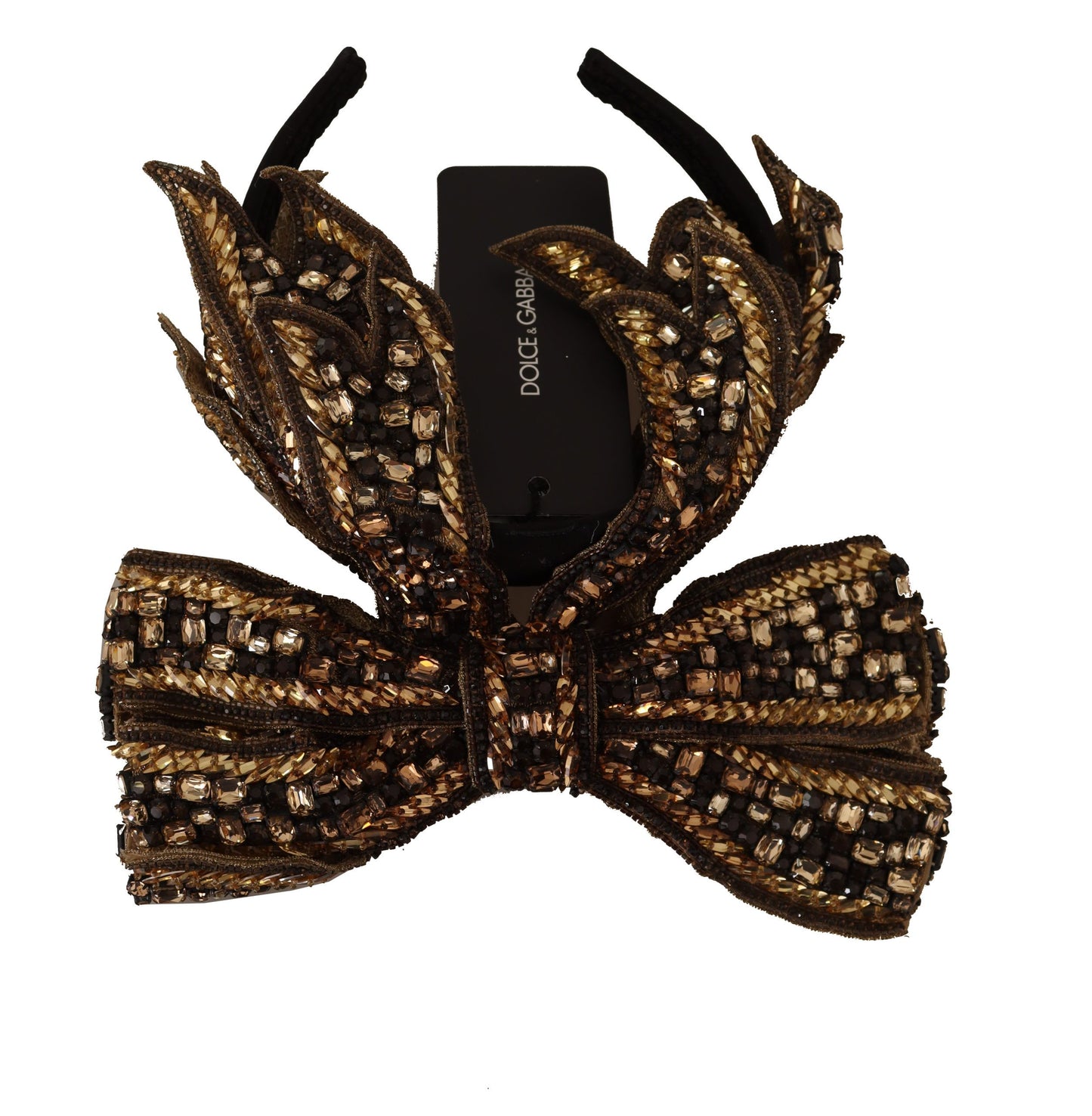 Serre-tête diadème en soie à paillettes et perles de cristal doré Dolce &amp; Gabbana