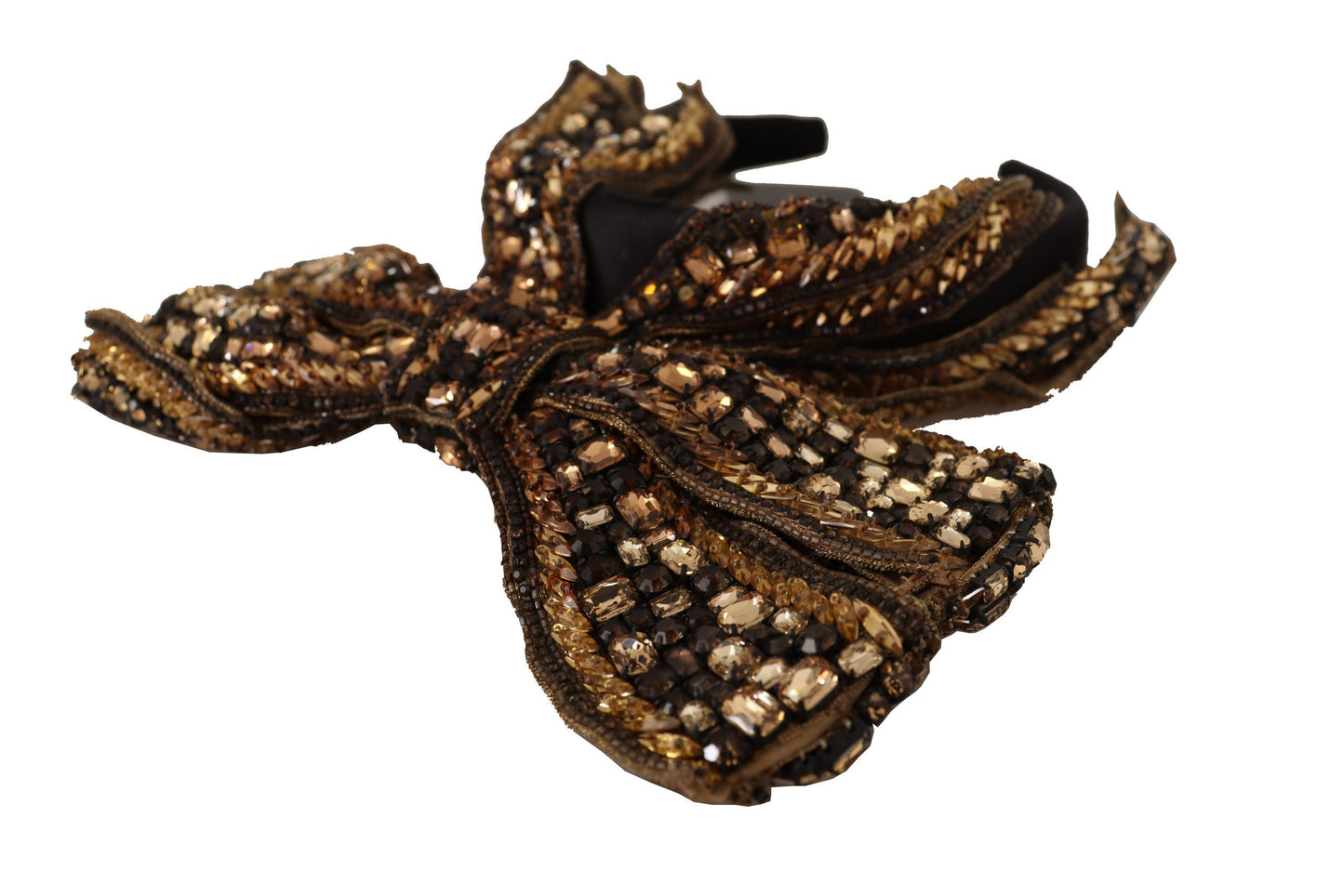Serre-tête diadème en soie à paillettes et perles de cristal doré Dolce &amp; Gabbana