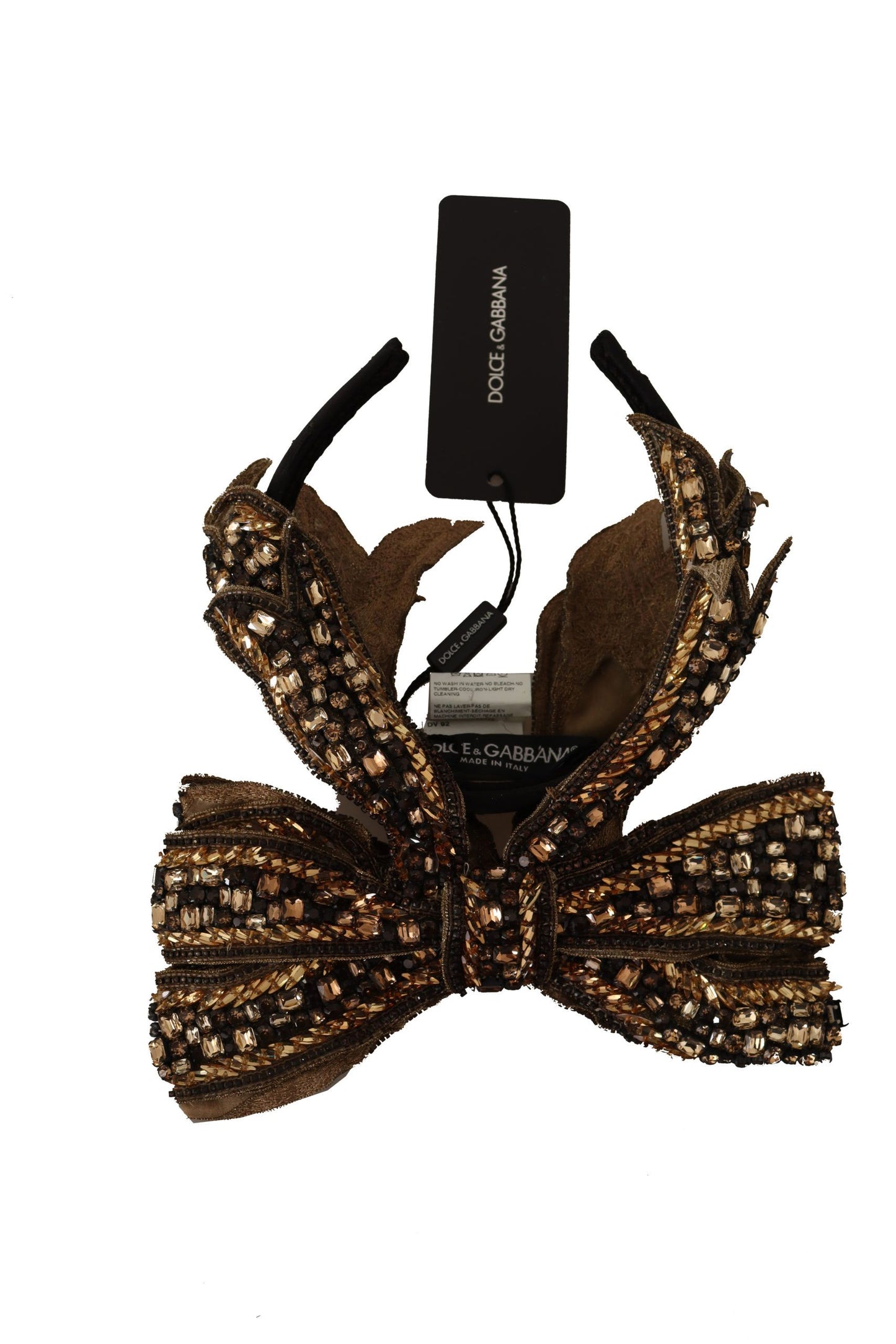 Serre-tête diadème en soie à paillettes et perles de cristal doré Dolce &amp; Gabbana