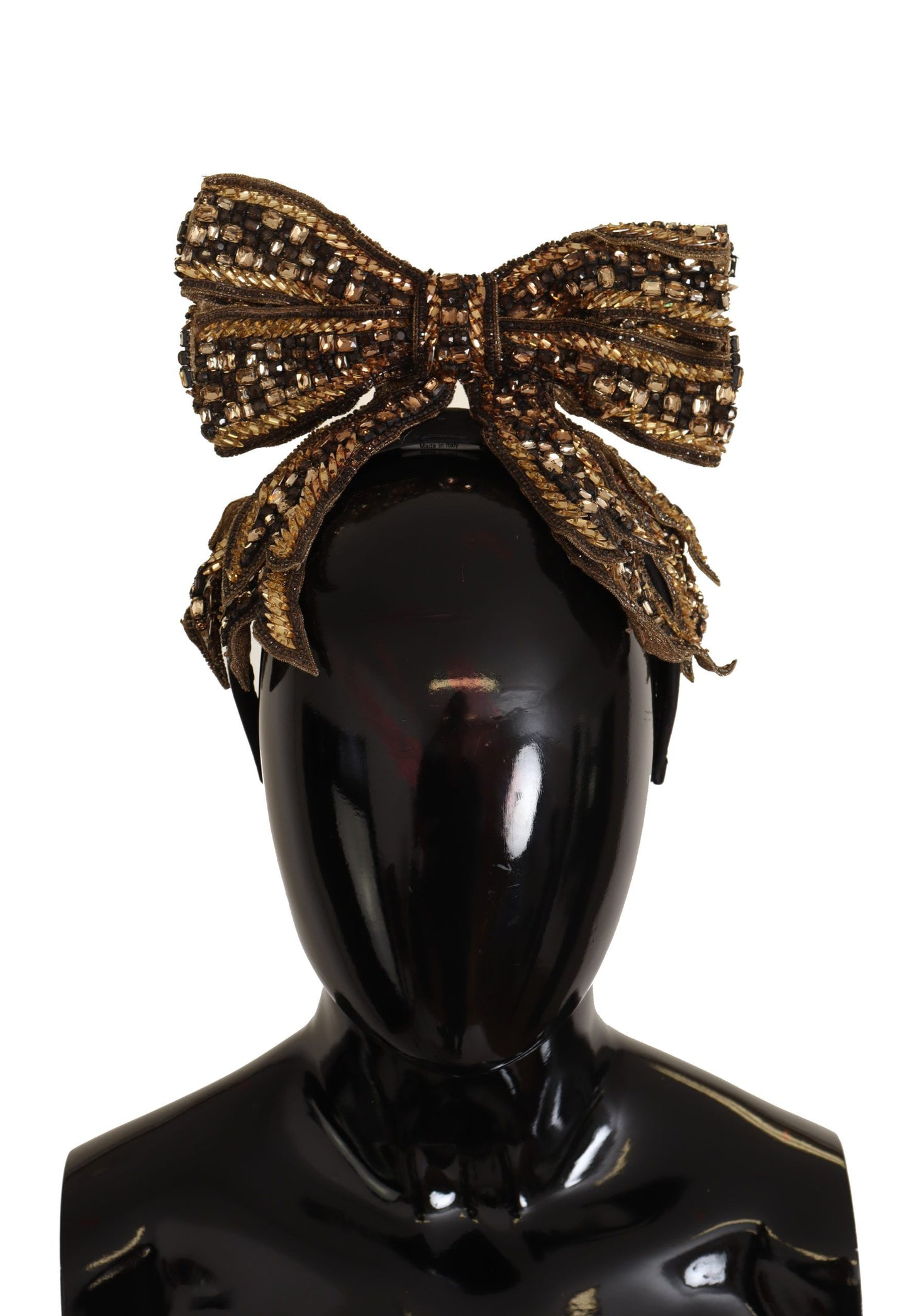 Serre-tête diadème en soie à paillettes et perles de cristal doré Dolce &amp; Gabbana