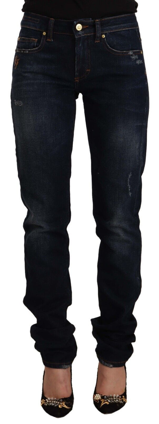 GF Ferre Dunkelblaue Skinny-Jeans aus verwaschenem Baumwolldenim mit mittlerer Taille