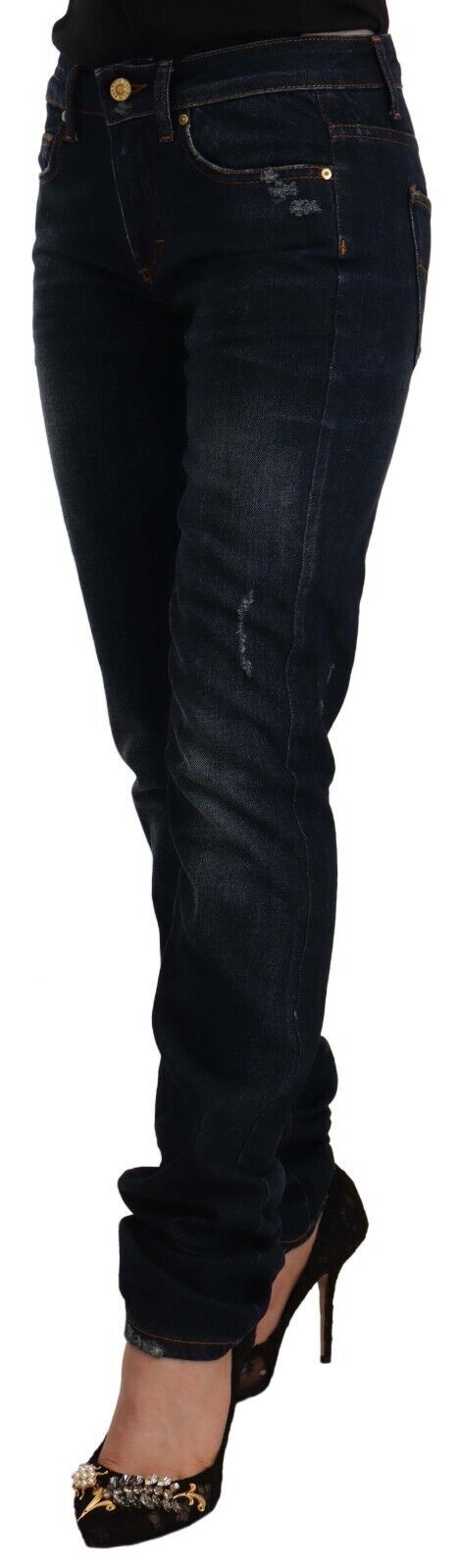 GF Ferre Dunkelblaue Skinny-Jeans aus verwaschenem Baumwolldenim mit mittlerer Taille