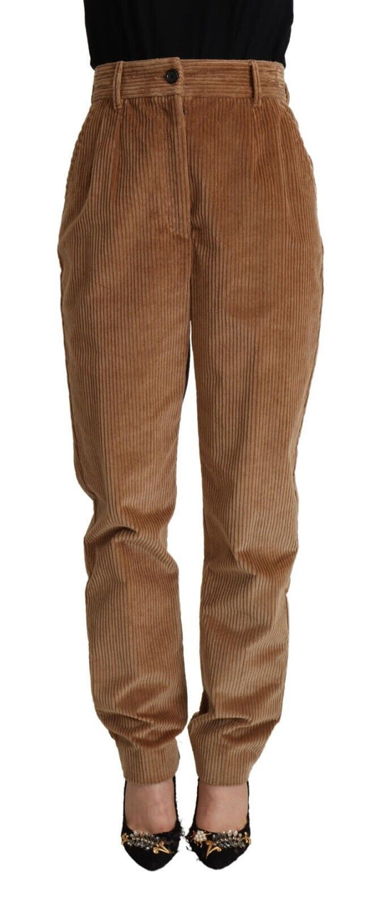 Pantalon skinny taille haute en velours côtelé de coton marron Dolce &amp; Gabbana