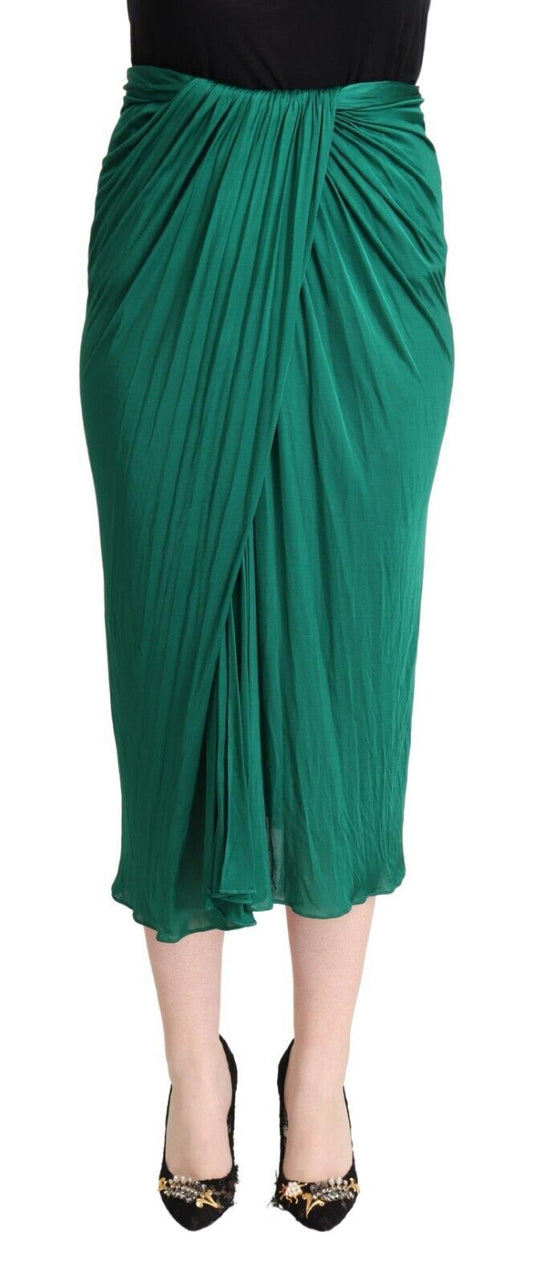 Jupe crayon plissée mi-longue taille haute vert foncé Dolce &amp; Gabbana