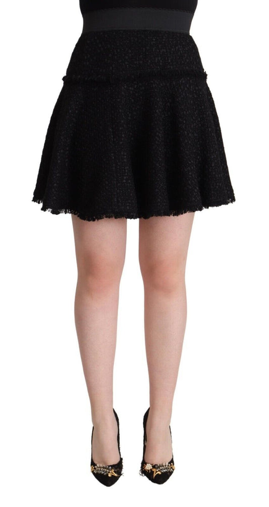 Mini-jupe trapèze taille haute en nylon tricoté noir Dolce &amp; Gabbana