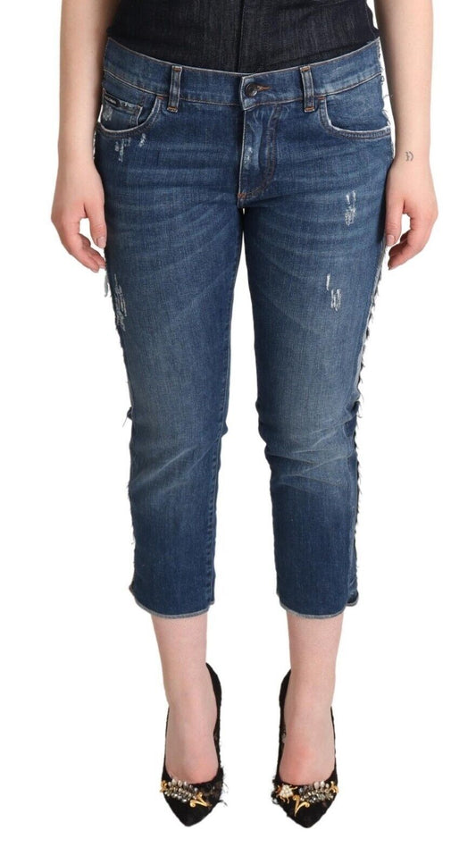 Jean court taille moyenne bleu délavé Dolce &amp; Gabbana avec logo