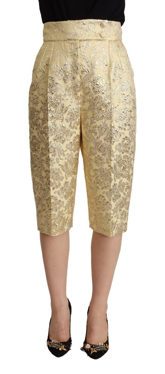 Pantalon court taille haute en brocart floral beige Dolce &amp; Gabbana