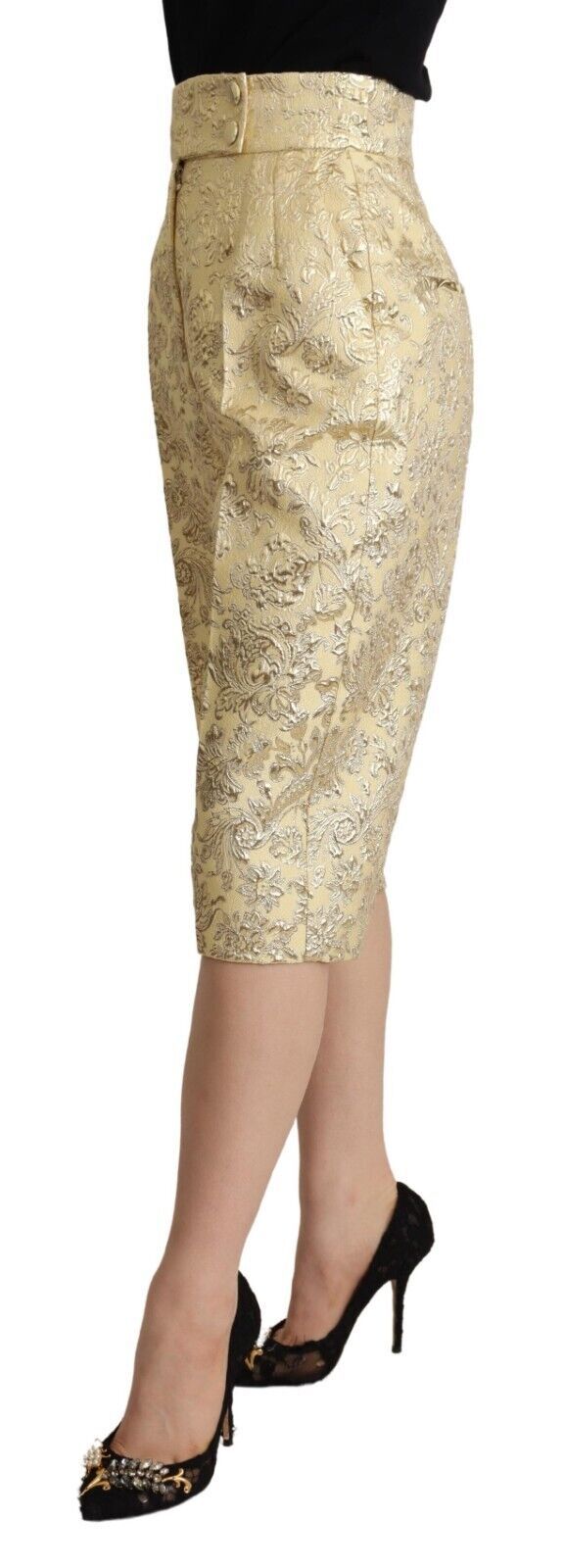Pantalon court taille haute en brocart floral beige Dolce &amp; Gabbana