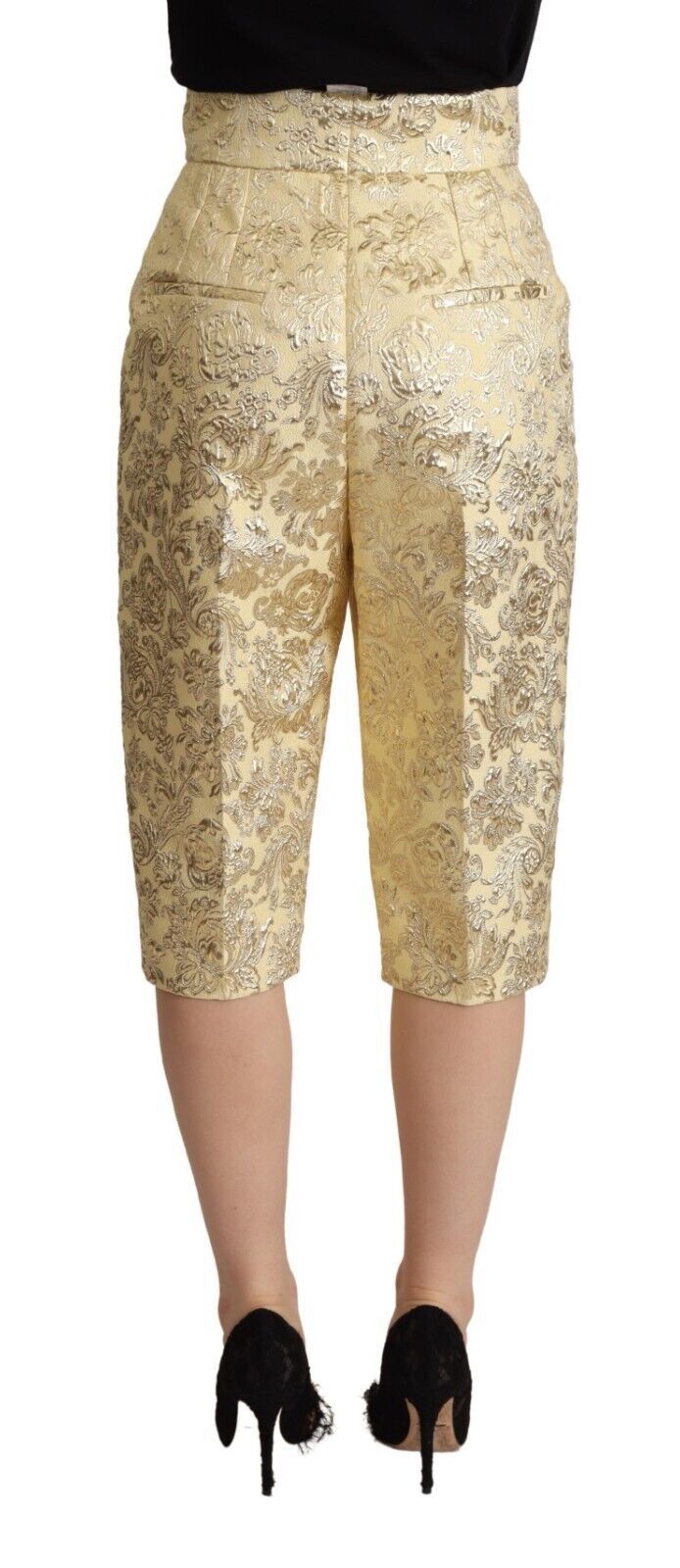 Pantalon court taille haute en brocart floral beige Dolce &amp; Gabbana
