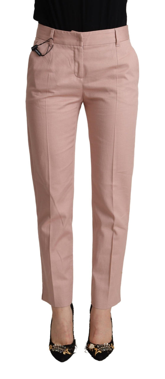 Pantalon fuselé taille moyenne en coton rose Dolce &amp; Gabbana