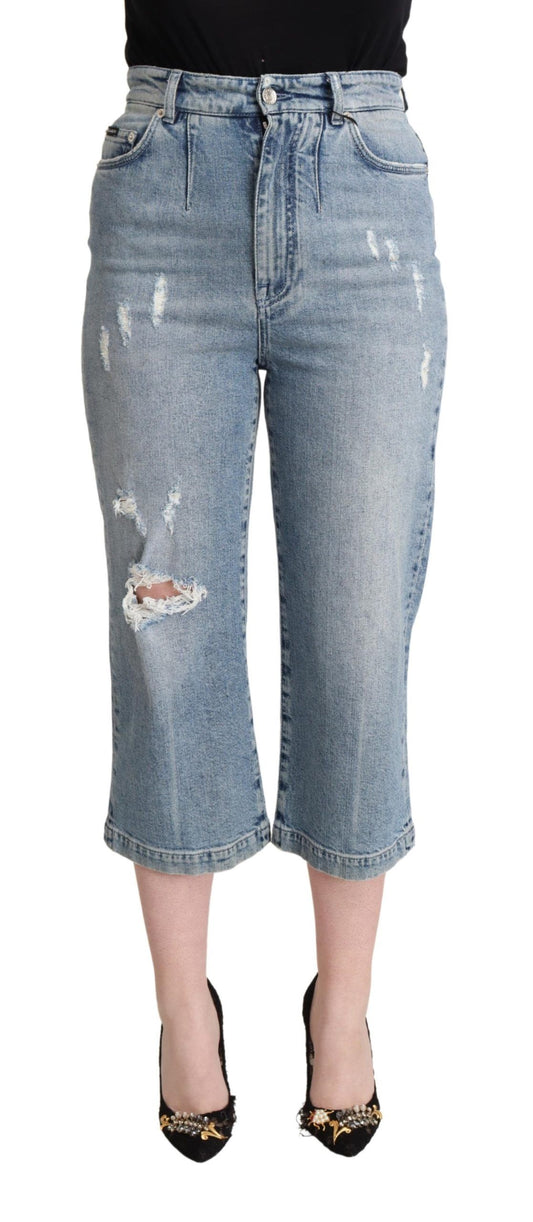 Jean Capri court en denim de coton bleu déchiré Dolce &amp; Gabbana