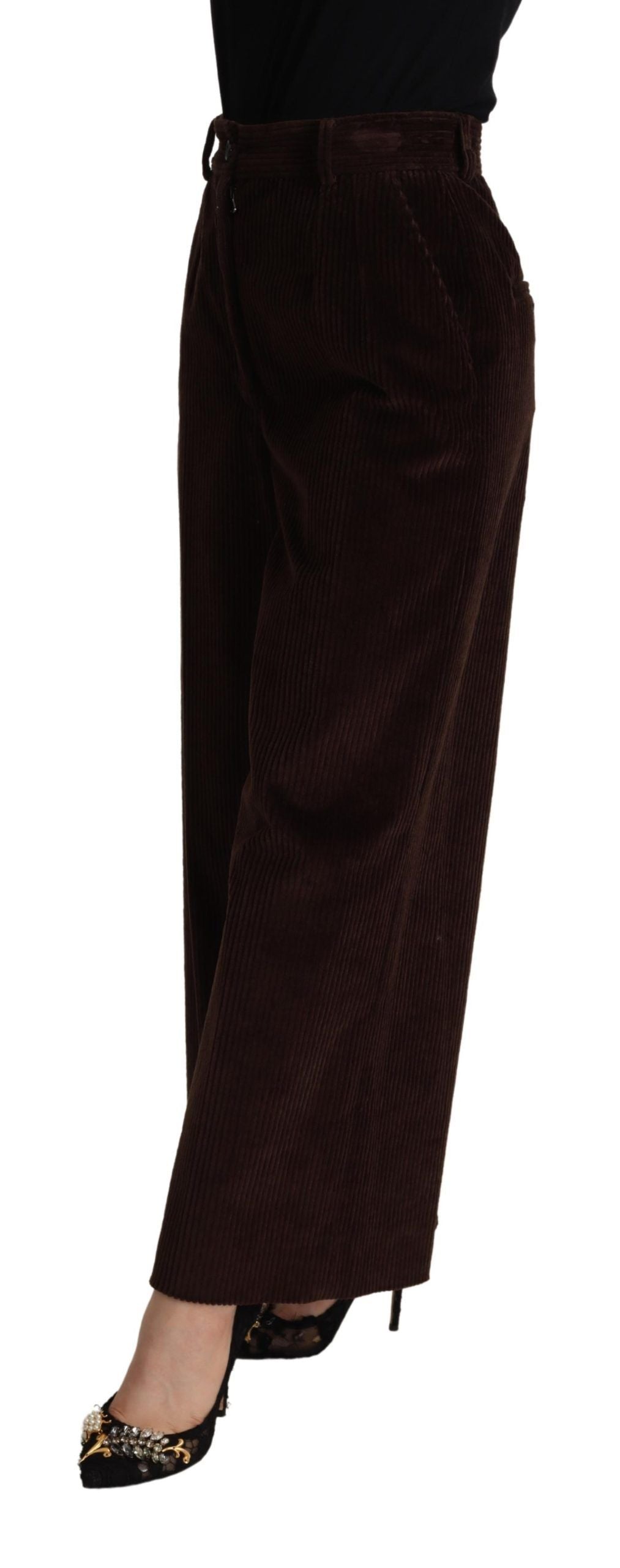 Pantalon taille haute en coton noir Dolce &amp; Gabbana Pantalon large