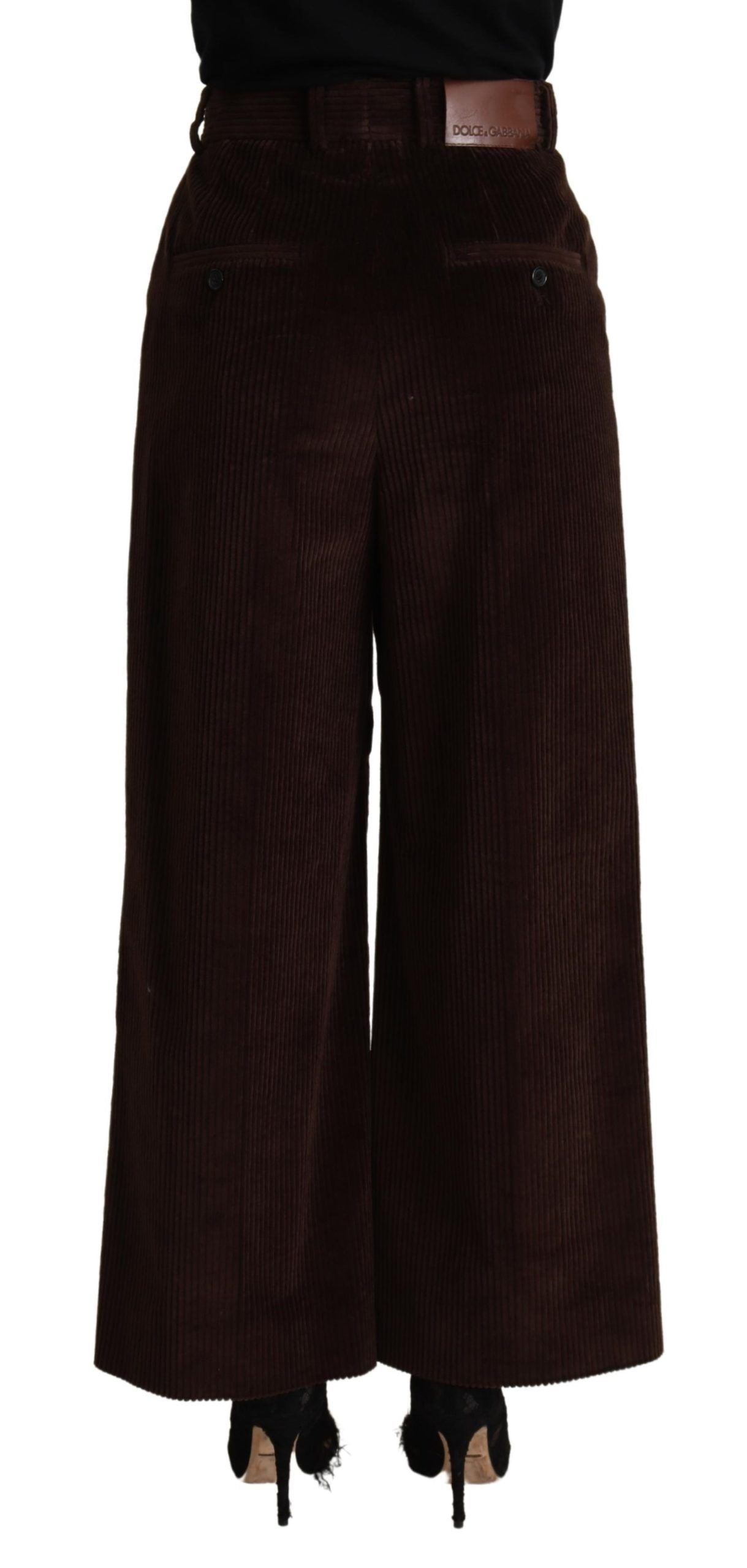 Pantalon taille haute en coton noir Dolce &amp; Gabbana Pantalon large