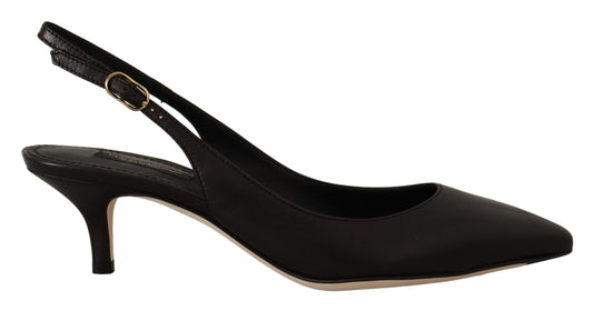 Escarpins à talons et brides arrière en cuir noir Dolce &amp; Gabbana