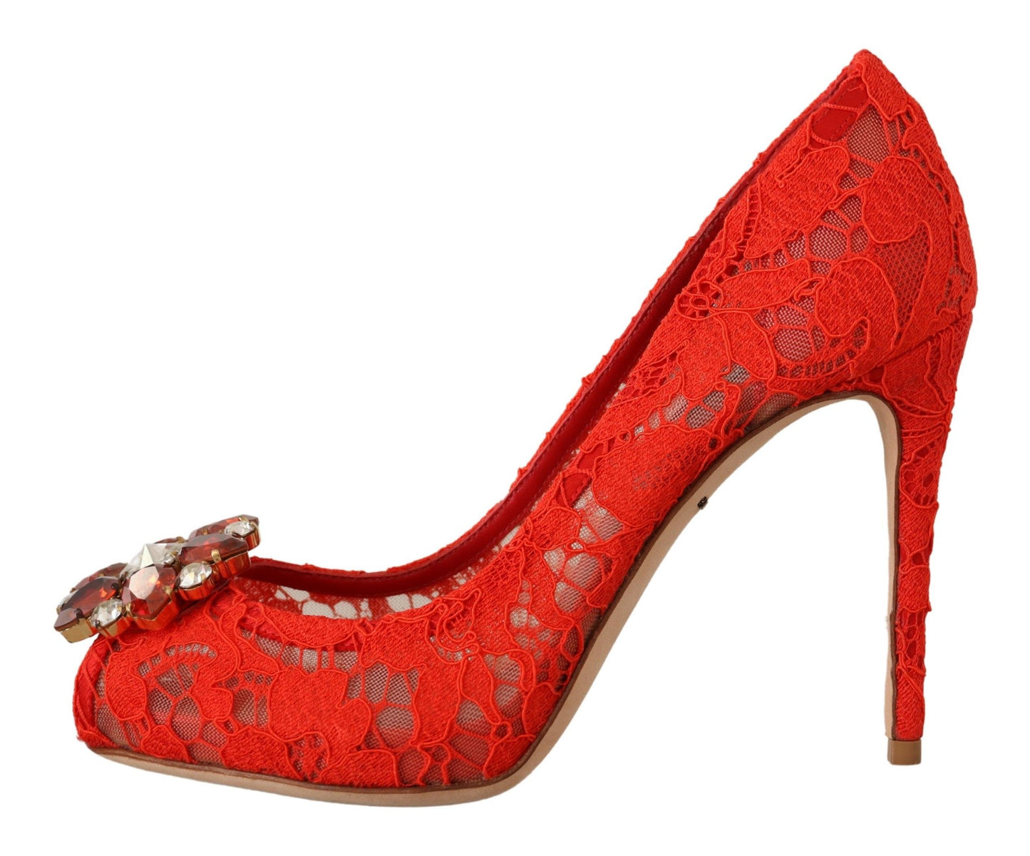 Dolce &amp; Gabbana Rote Taormina-Pumps mit Spitzen- und Kristallabsatz
