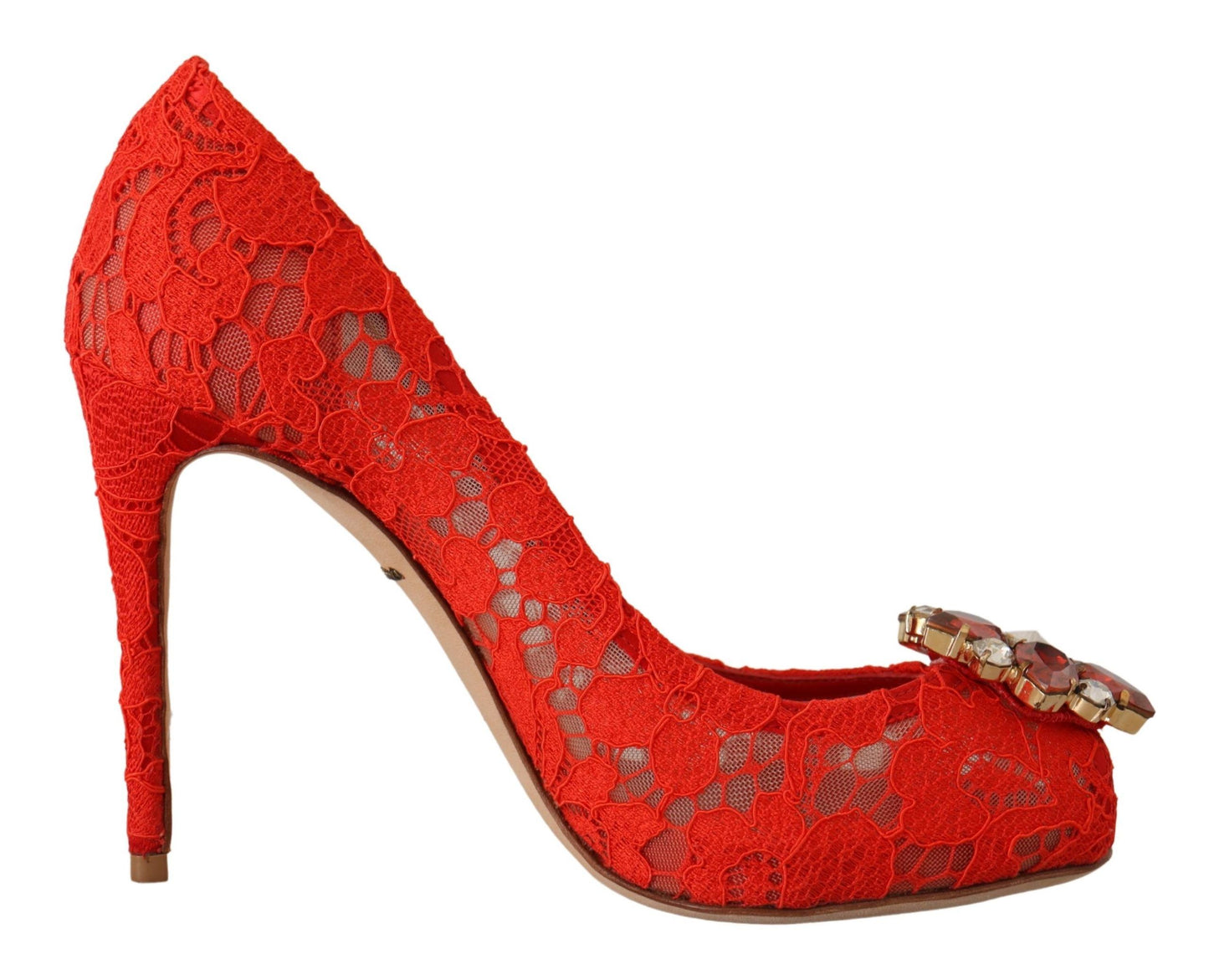 Dolce &amp; Gabbana Rote Taormina-Pumps mit Spitzen- und Kristallabsatz