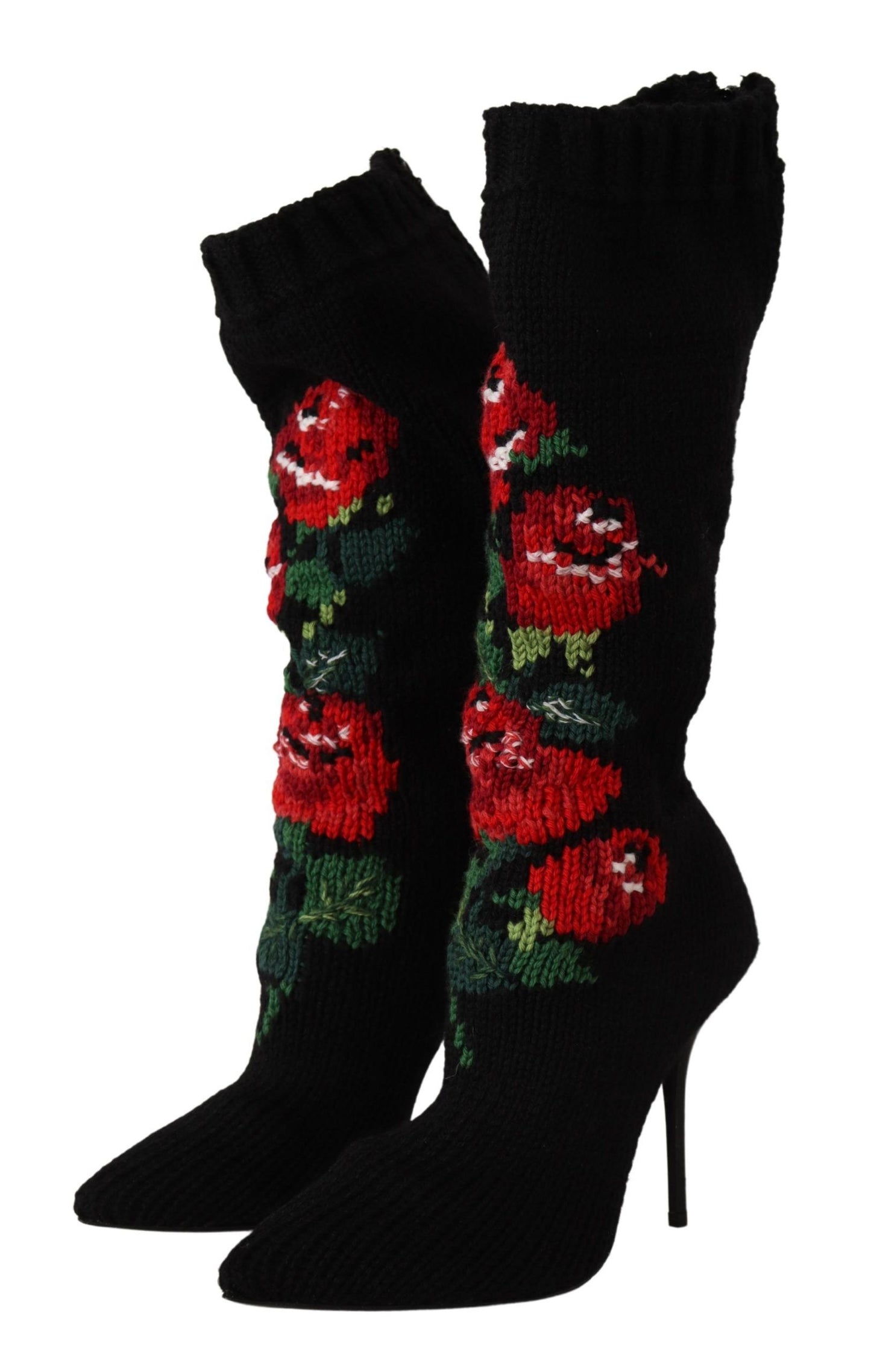 Dolce &amp; Gabbana - Bottines noires extensibles à roses rouges