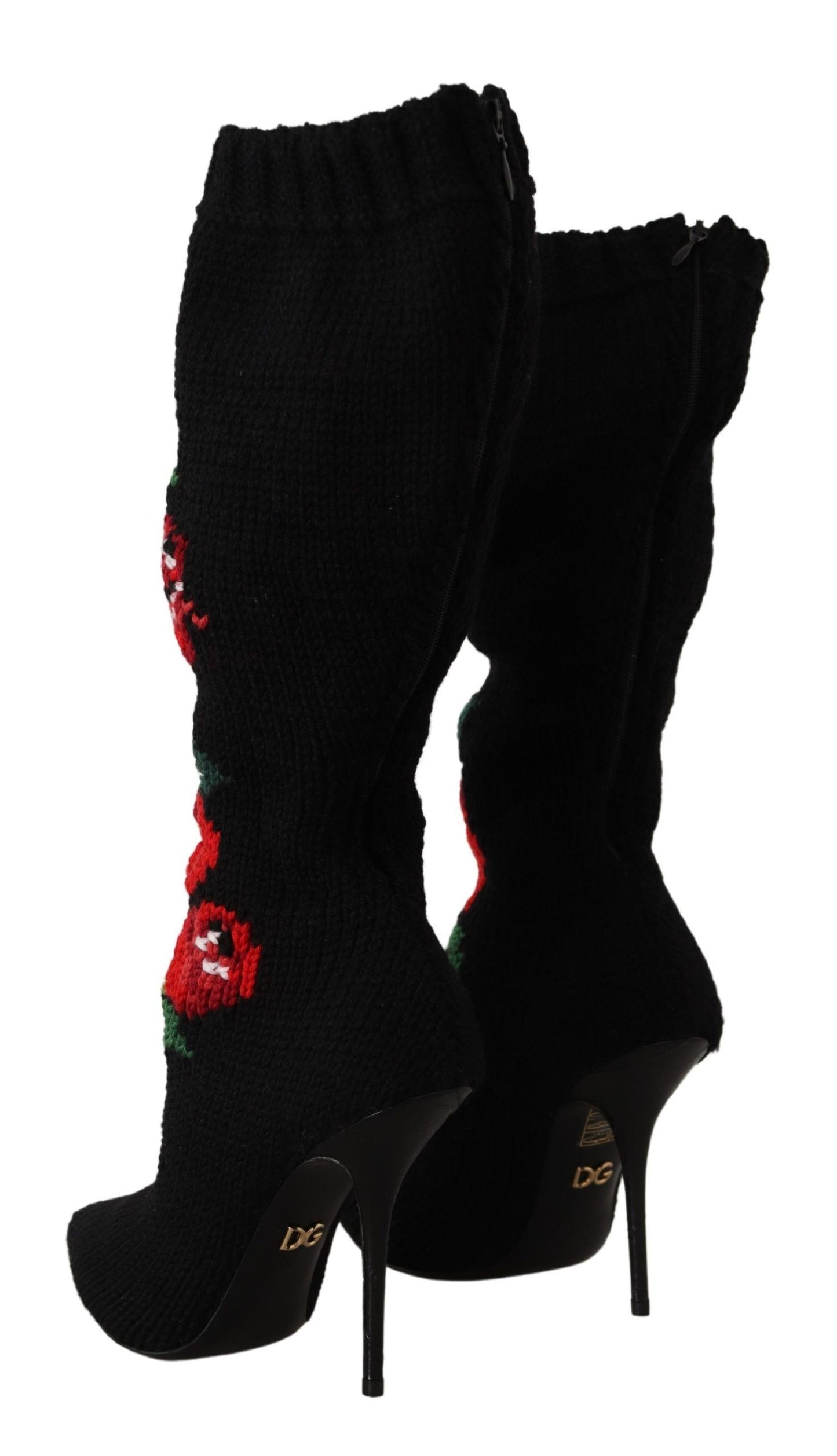 Dolce &amp; Gabbana - Bottines noires extensibles à roses rouges
