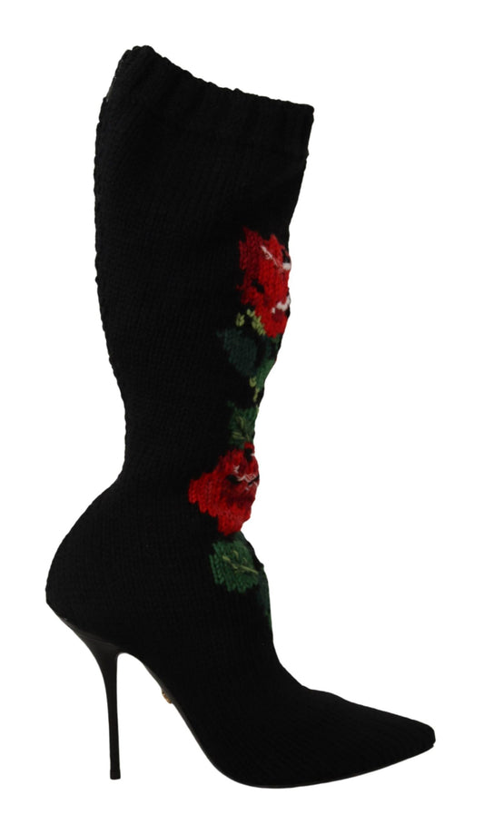 Dolce &amp; Gabbana - Bottines noires extensibles à roses rouges