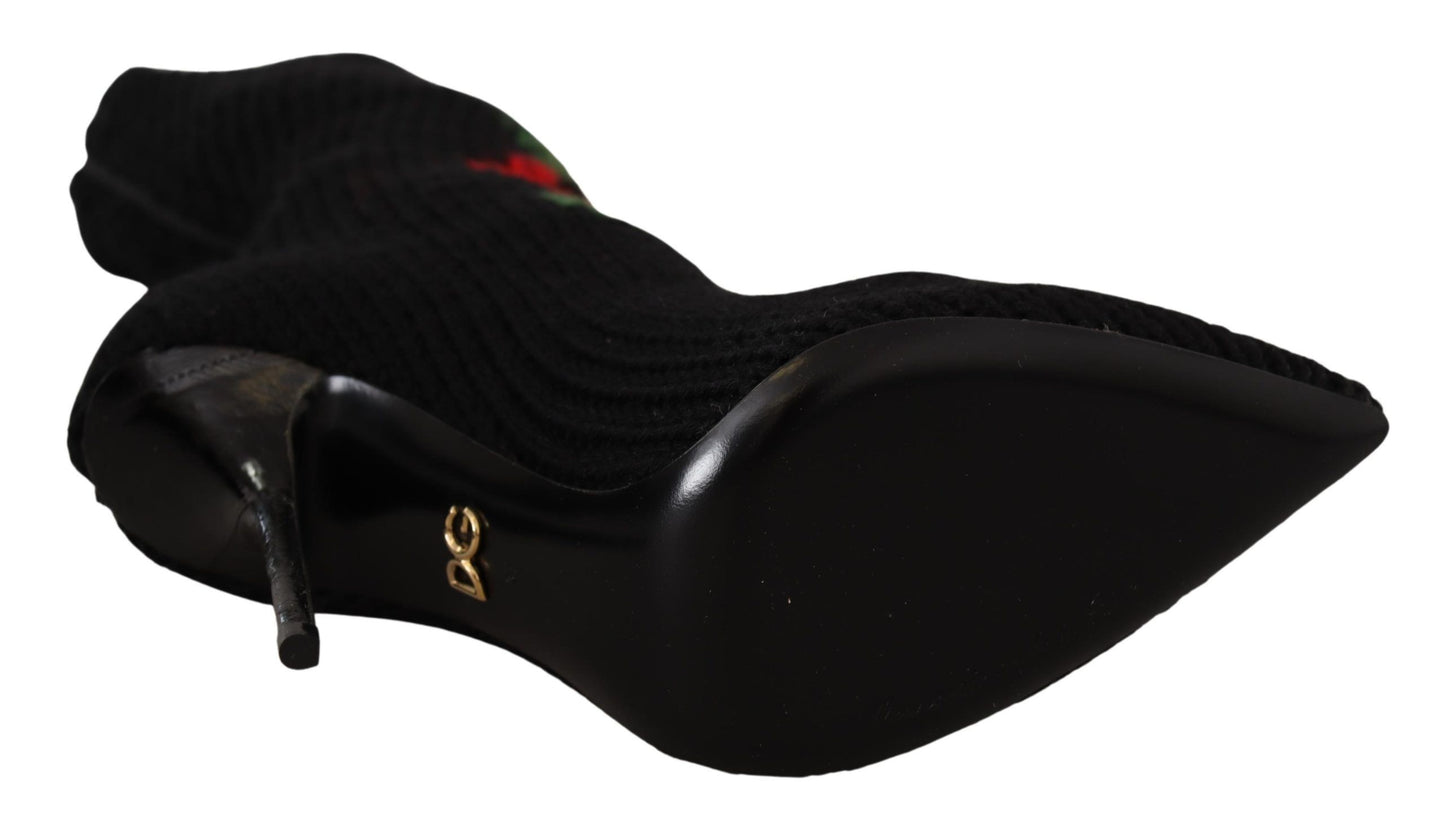 Dolce &amp; Gabbana - Bottines noires extensibles à roses rouges