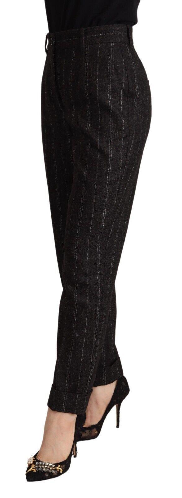 Pantalon fuselé taille haute à rayures noires Dolce &amp; Gabbana