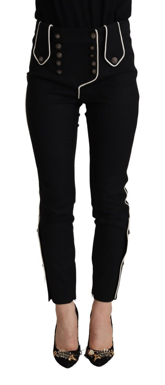 Pantalon slim noir taille moyenne à boutons Dolce &amp; Gabbana