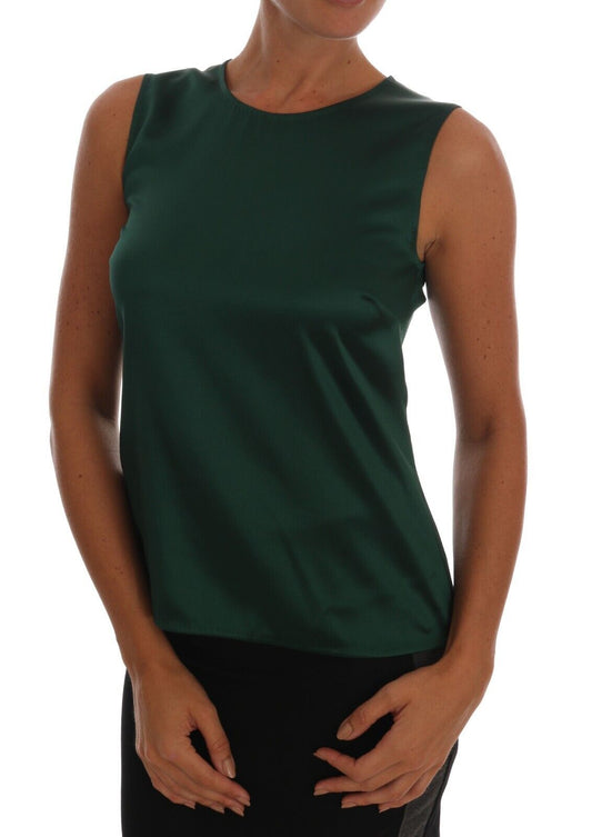 Débardeur sans manches à col rond en soie vert foncé Dolce &amp; Gabbana