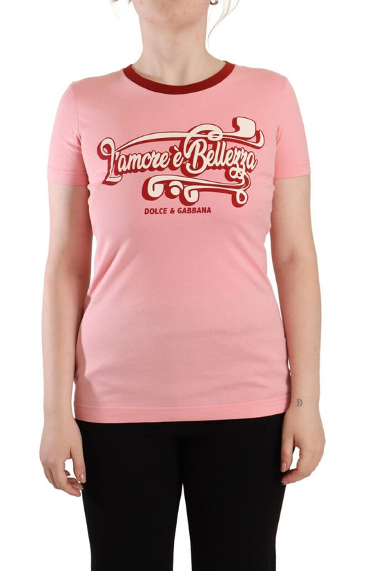 T-shirt ras du cou à manches courtes en coton rose Dolce &amp; Gabbana