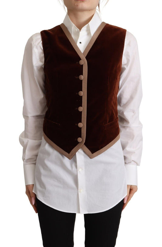 Débardeur sans manches à col en V en velours de coton bordeaux Dolce &amp; Gabbana