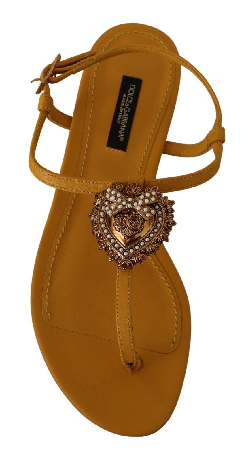 Dolce &amp; Gabbana Senf Leder Devotion Flats Sandalen Schuhe