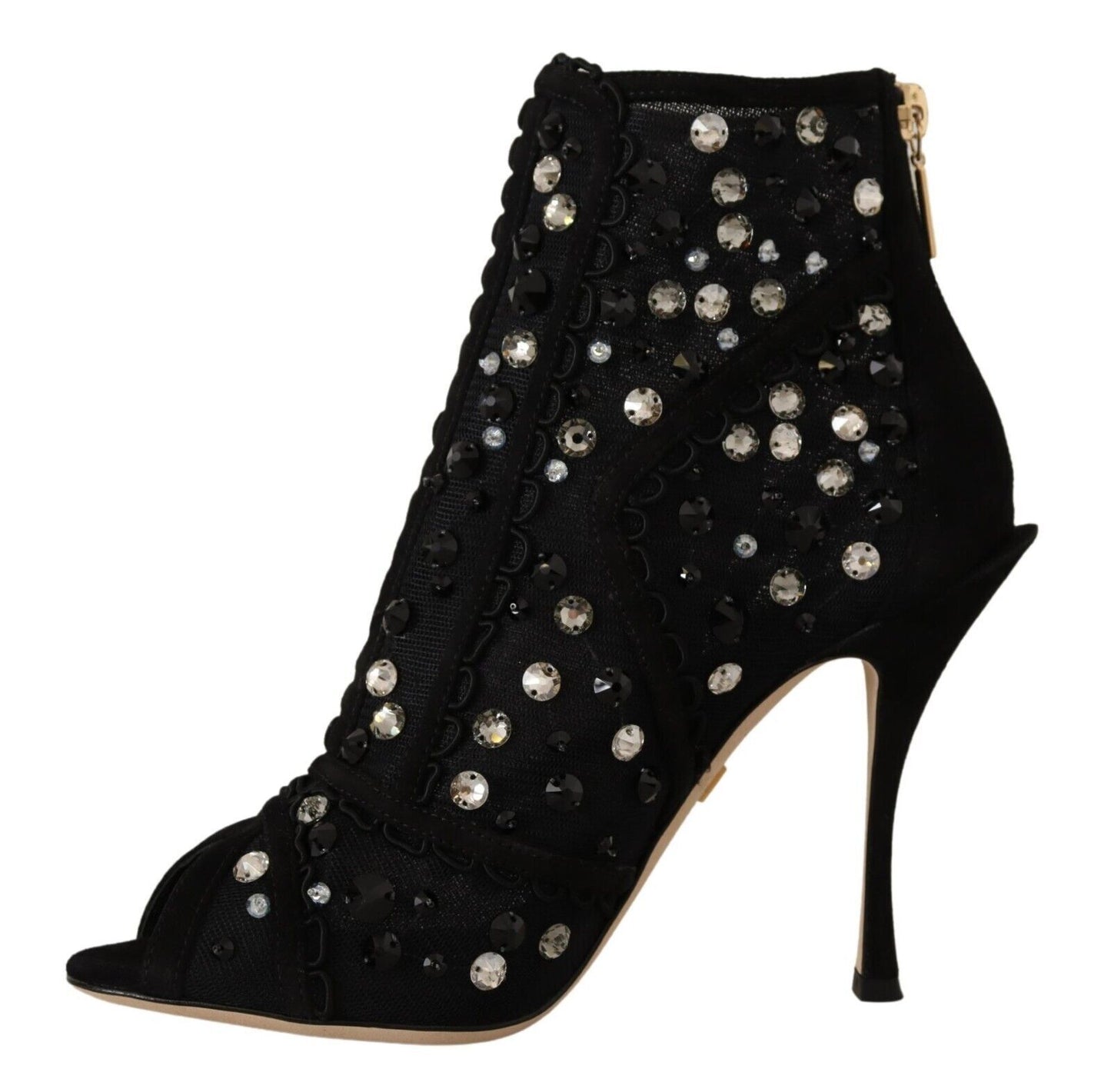 Dolce &amp; Gabbana Bottines courtes à talons et fermeture éclair en cristaux noirs