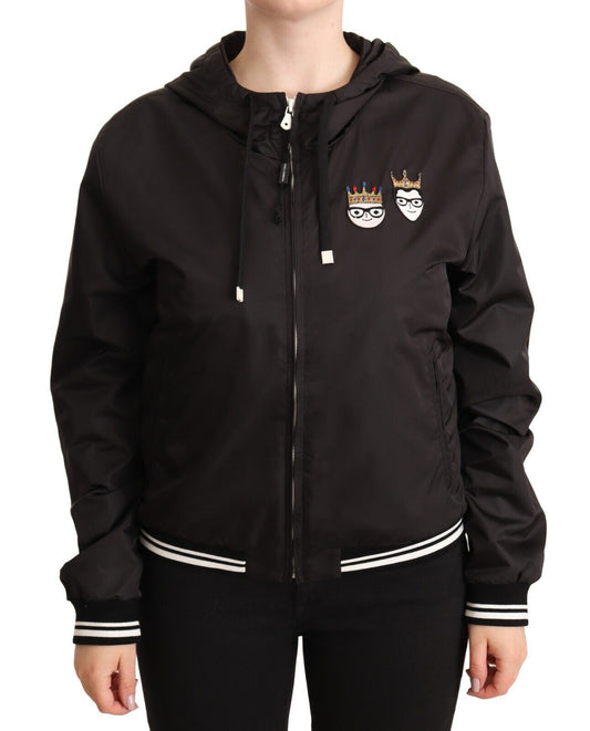 Dolce &amp; Gabbana Blouson aviateur à capuche en polyester noir entièrement zippé