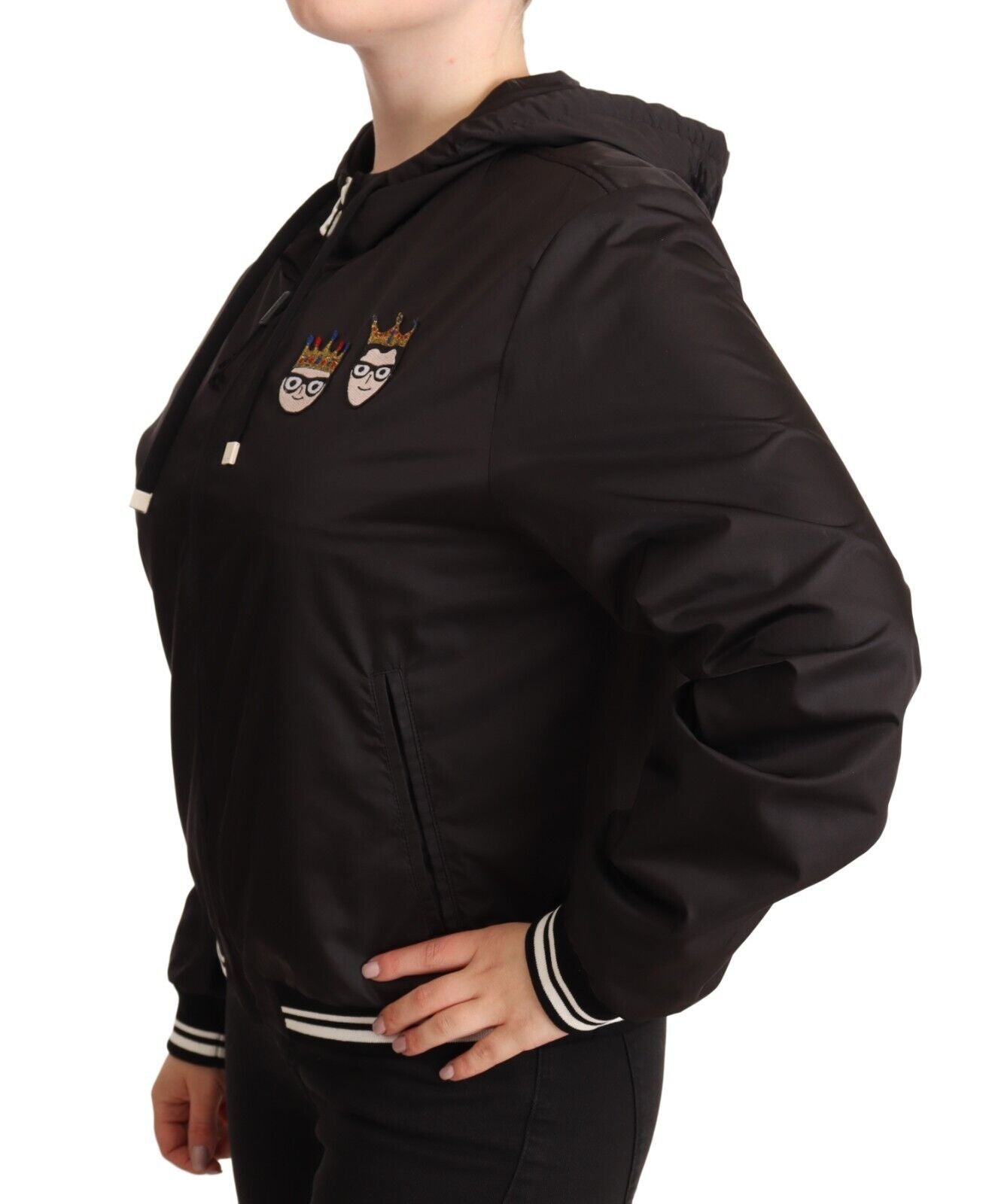 Dolce &amp; Gabbana Blouson aviateur à capuche en polyester noir entièrement zippé