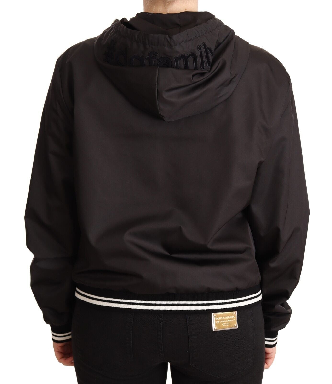Dolce &amp; Gabbana Blouson aviateur à capuche en polyester noir entièrement zippé