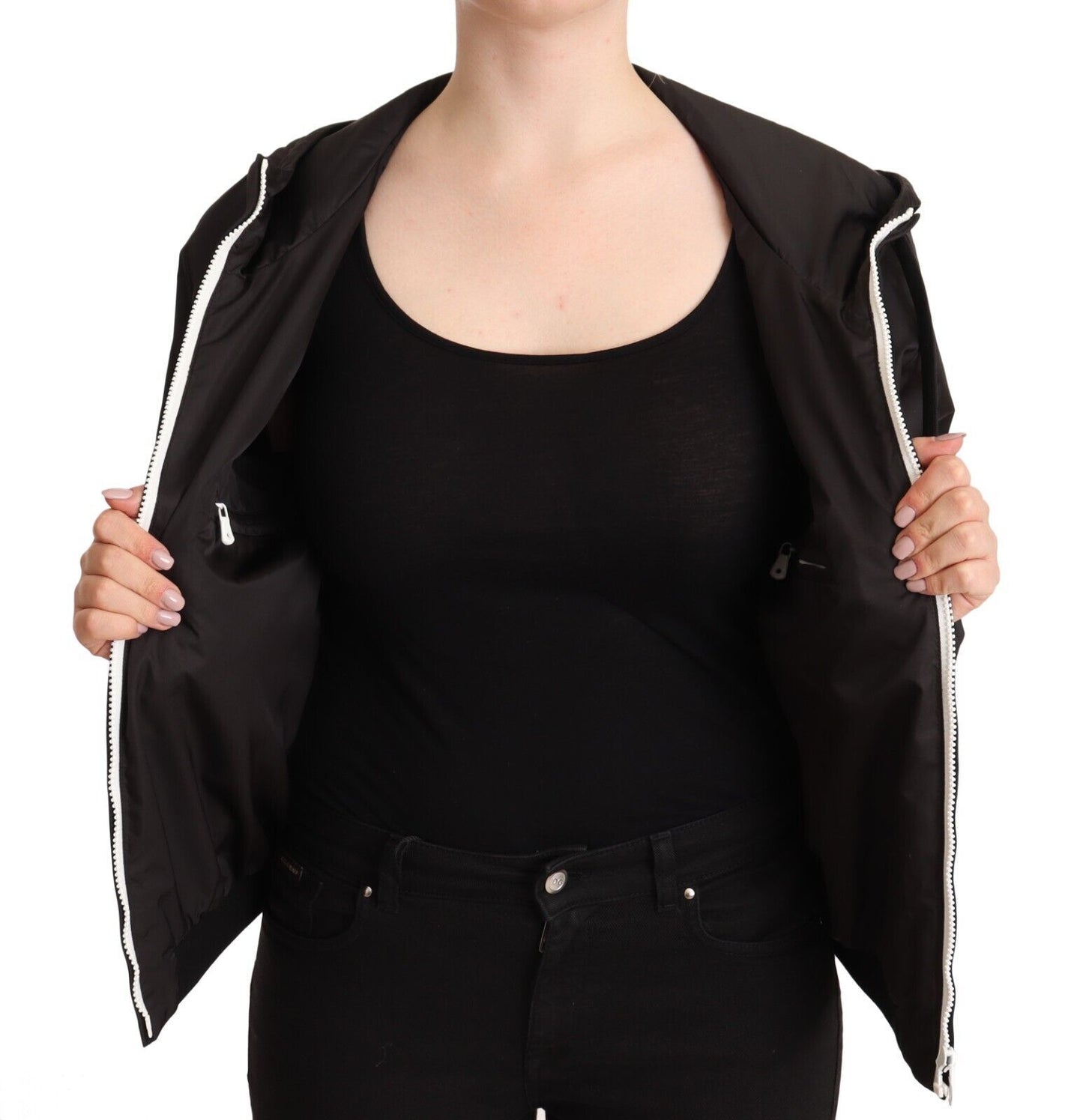 Dolce &amp; Gabbana Blouson aviateur à capuche en polyester noir entièrement zippé