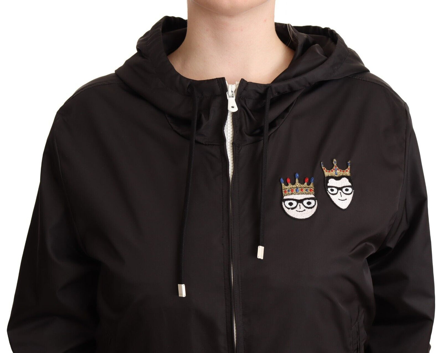 Dolce &amp; Gabbana Blouson aviateur à capuche en polyester noir entièrement zippé